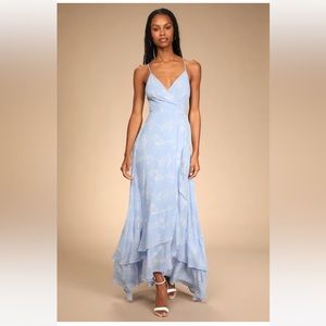 In Love Forever Light Blue Floral Lace-Up High-Low Maxi Dress in Size XS, NWT